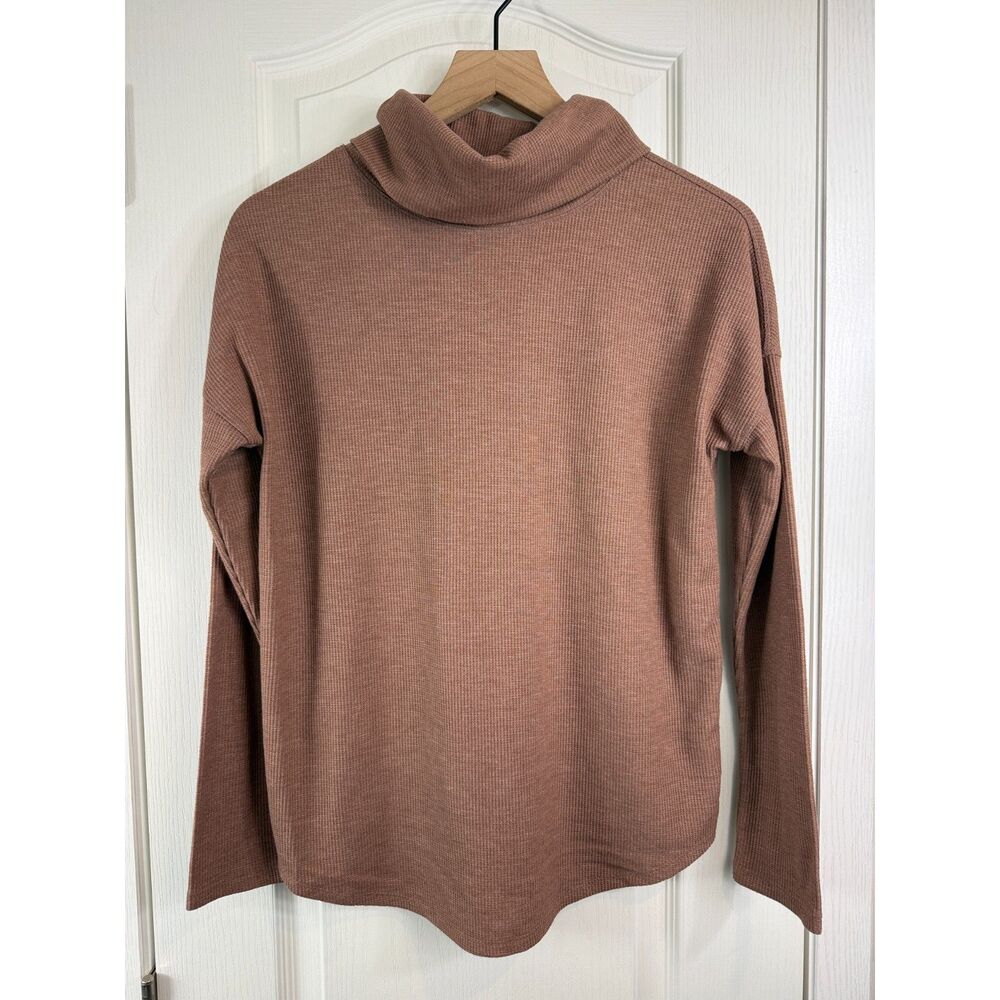 A New Day Women's Waffle Knit Cowl Neck Tunic Top Dusty Mauve Brown XS